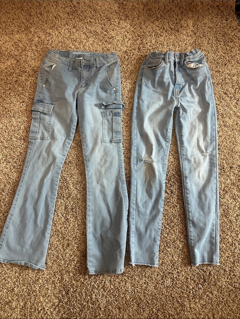 NWOT Set Wallflower Light Blue Kids Cargo & Skinny Jeans - Two Pack size 10/12